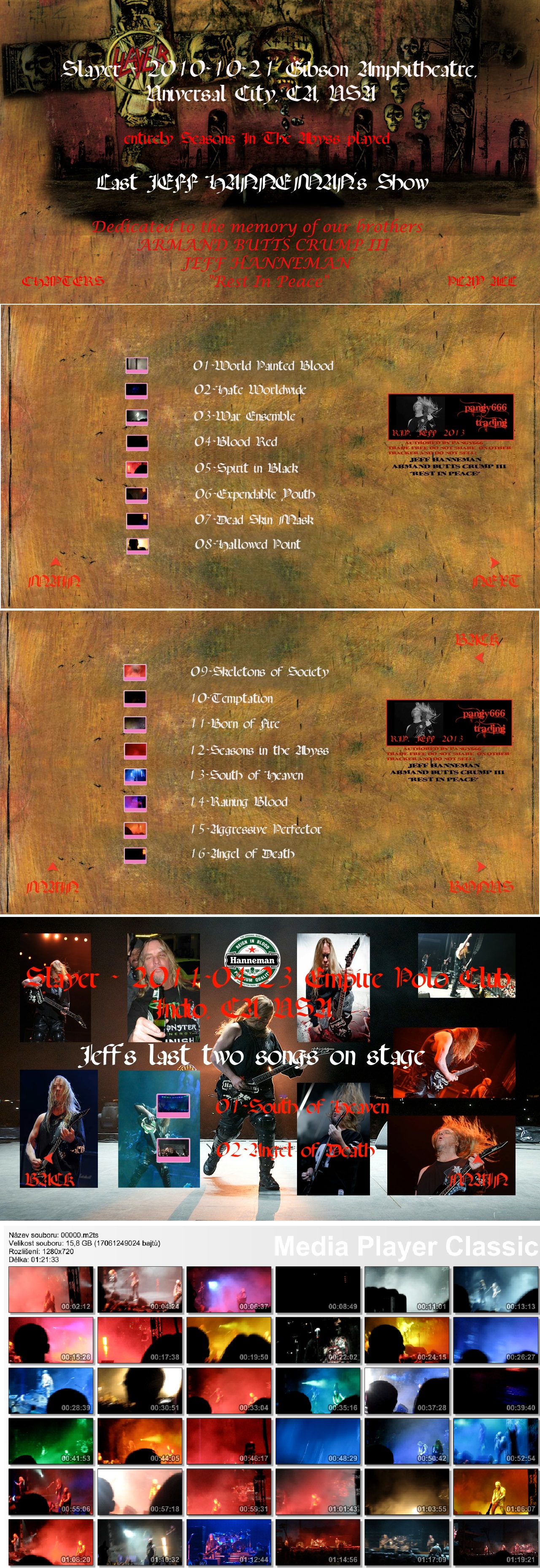 Slayer - 2010-10-21 Gibson Amphitheatre, Universal City, CA, USA  (Pangy666+Ricky Padilla Blu Ray) Screenshot and Menu